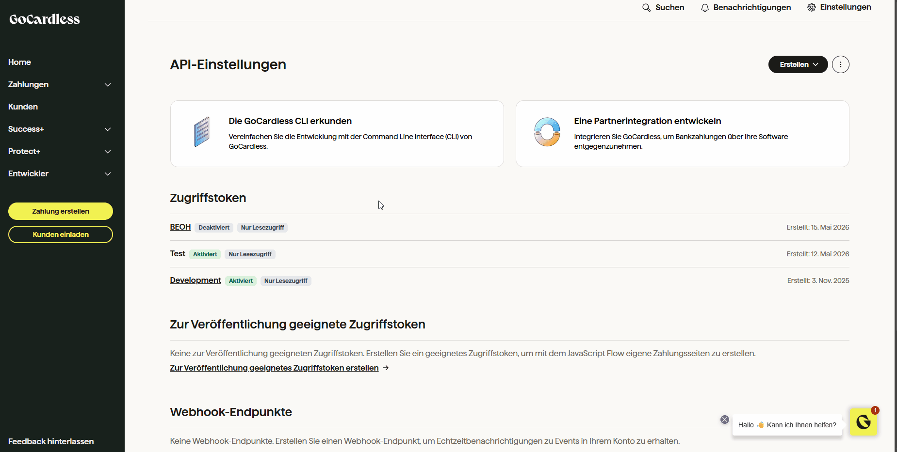 API-Schlüssel generieren Vorschau